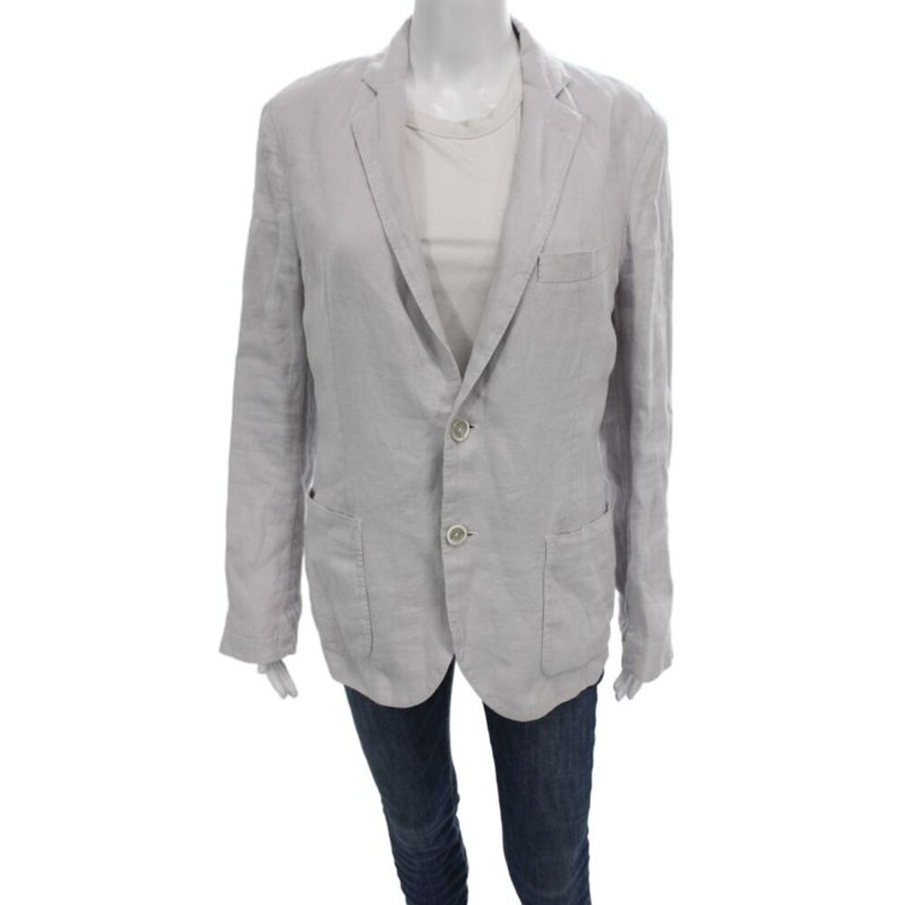 120% Lino Womens Cotton Long Sleeve Button Front Blazer Jacket Light Purple Size